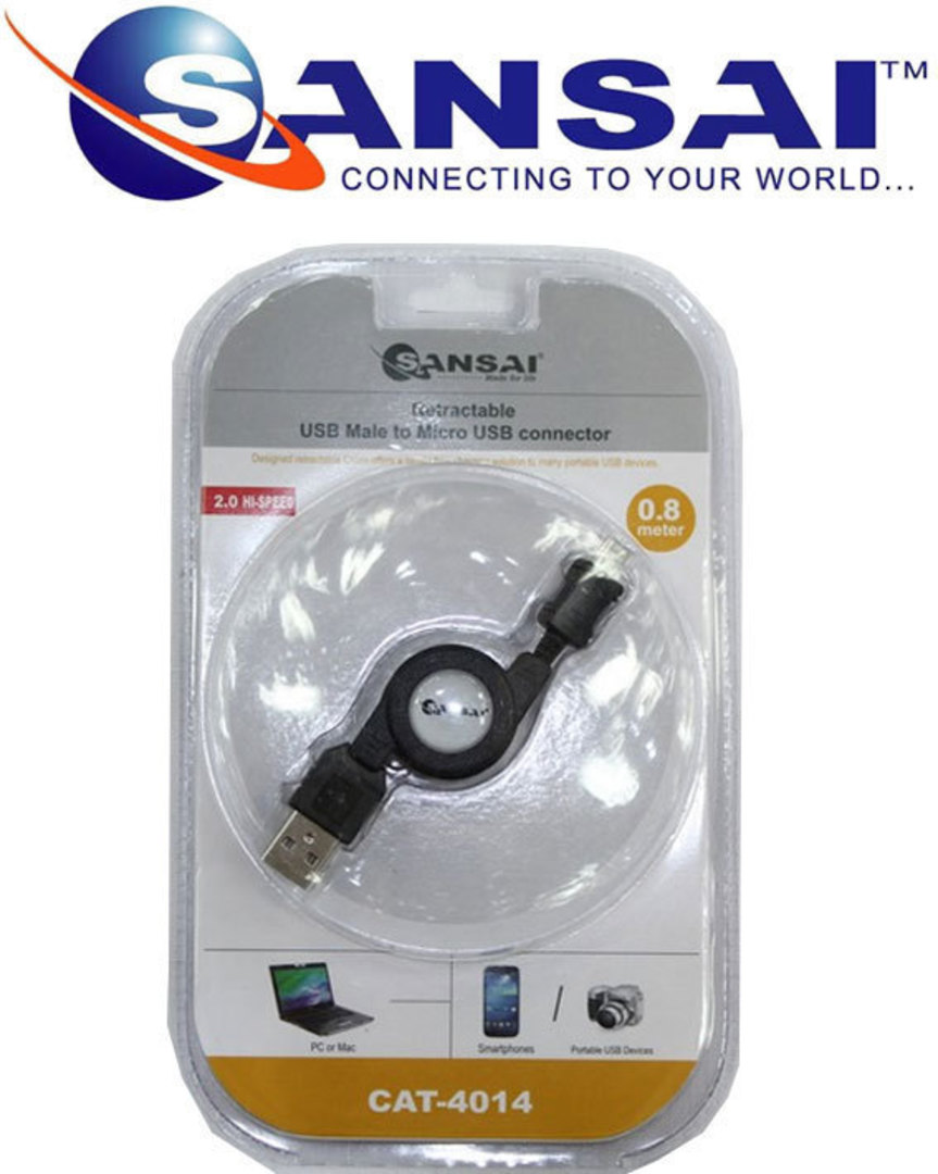 SANSAI Retractable USB to Micro USB Cable 80cm image 1